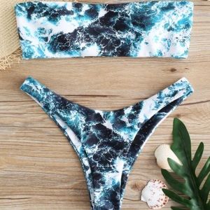 Aqua Strapless Bandeau High-Cut Bikini Set